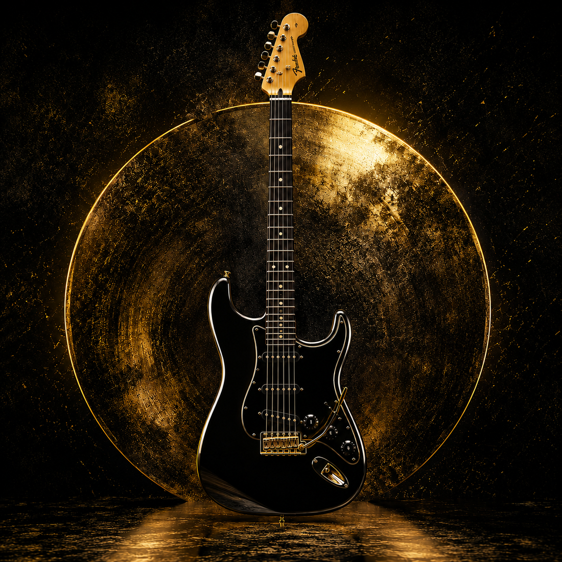 Official Katharsis EP artwork by TR Yoks: black electric guitar against gold circular background