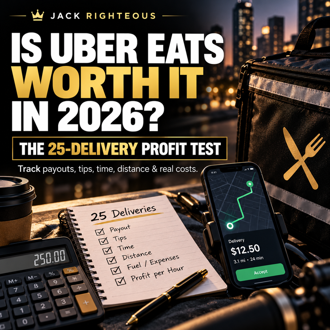 Is Uber Eats Worth It in 2026 cover for a 25-delivery profit test tracking payouts, tips, time, distance and real costs