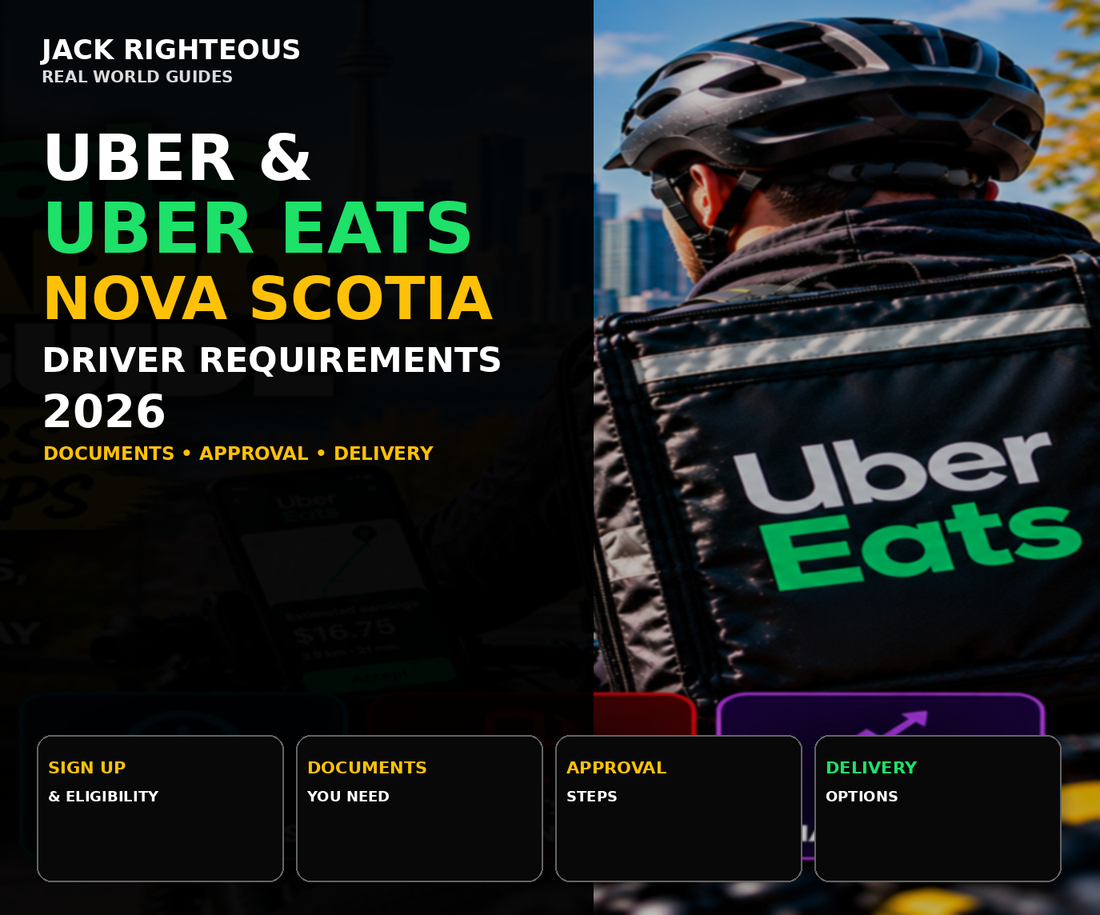Uber and Uber Eats Nova Scotia driver requirements 2026 cover showing eligibility, documents, approval steps and delivery options