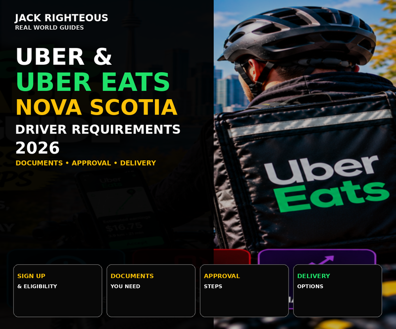 Uber and Uber Eats Nova Scotia driver requirements 2026 cover showing eligibility, documents, approval steps and delivery options