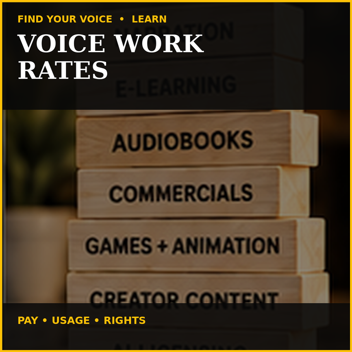 Professional voice work rates and usage rights represented by microphone, contract and rate sheet — Jack Righteous