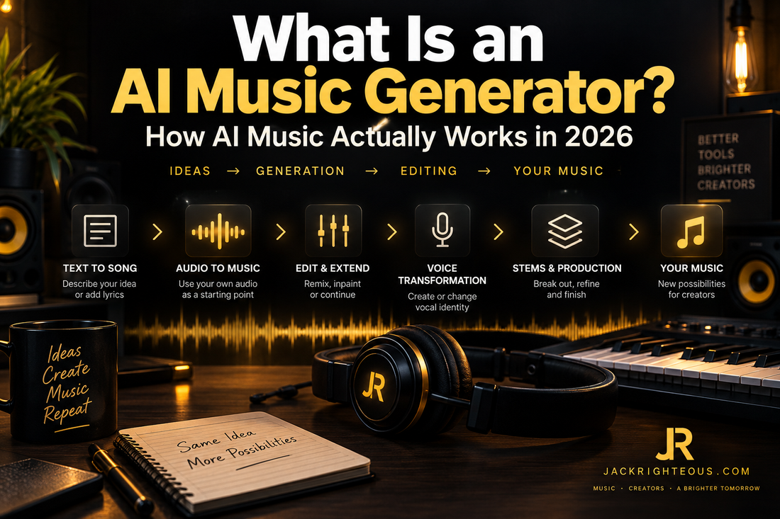 What is an AI music generator in 2026: text-to-song, audio-to-music, editing, voice transformation, stems and production workflow