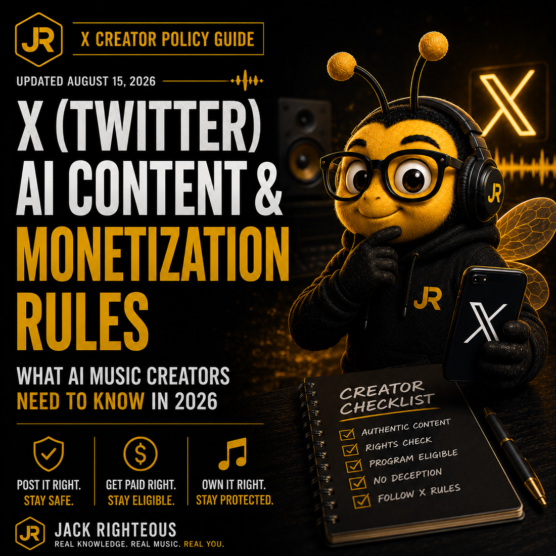 X creator guide covering AI content rules, monetization policies and practical posting considerations for music creators in 2026