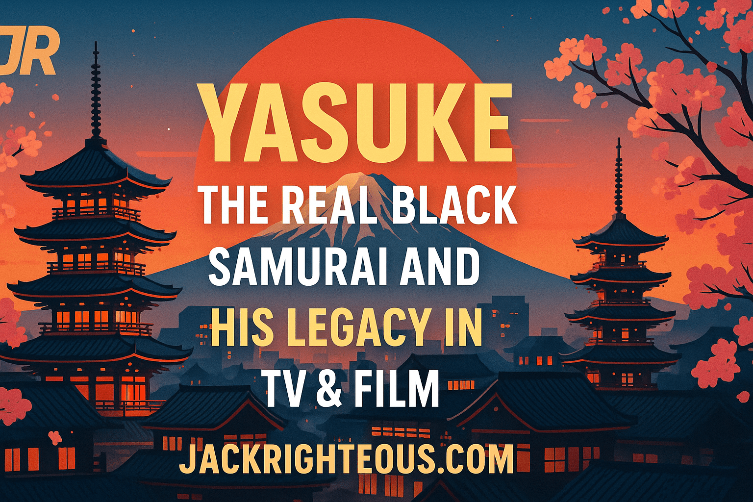 Conceptual illustration representing Yasuke between the surviving historical record and modern film, anime and game adaptations.