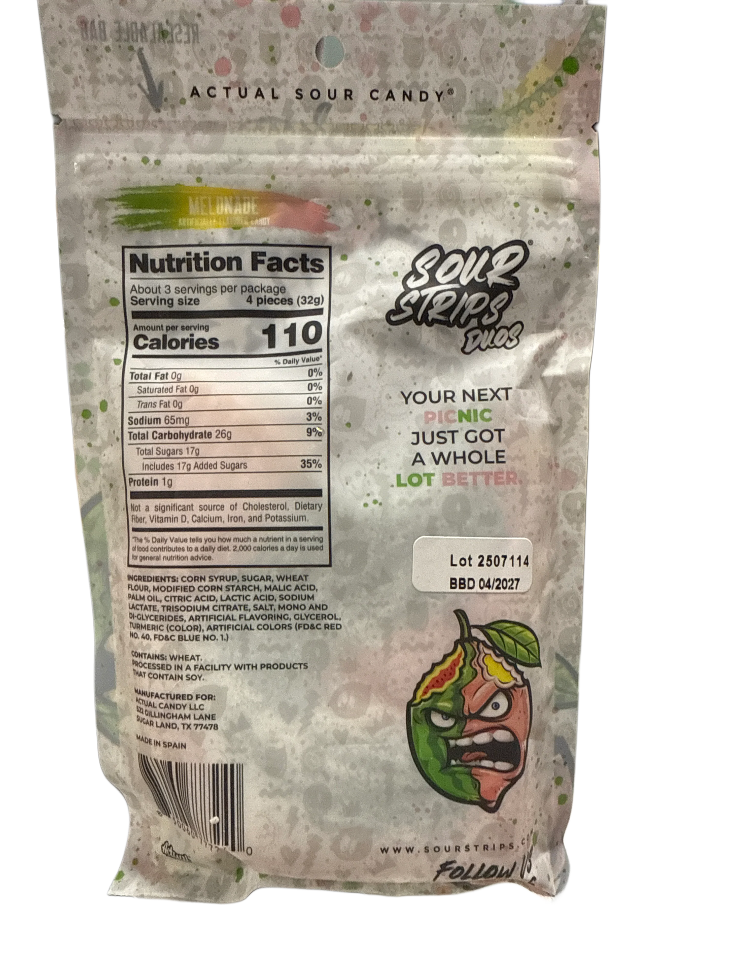 Sour Strips Melonade Flavoured Candy Strips 96G - U.S Edition