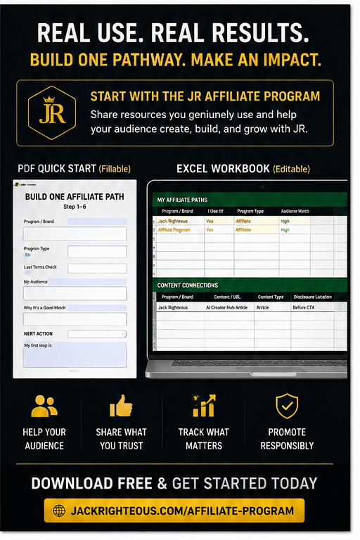 Creator Affiliate Path Builder real-world JR Affiliate Program example with fillable PDF and editable Excel workbook