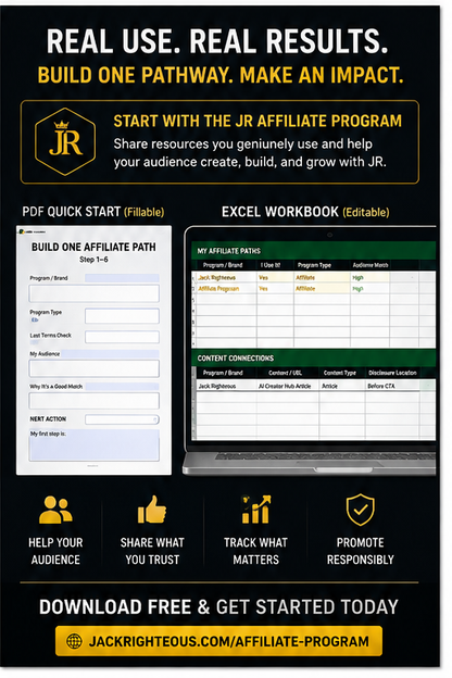 Creator Affiliate Path Builder real-world JR Affiliate Program example with fillable PDF and editable Excel workbook