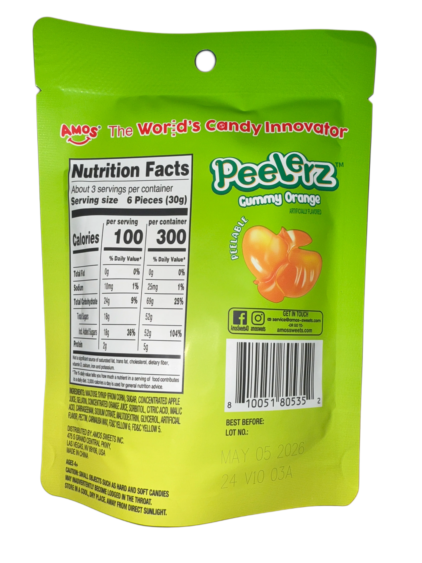 Amos Peelerz Gummy Orange 85G - U.S Edition