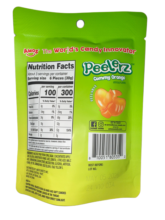 Amos Peelerz Gummy Orange 85G - U.S Edition