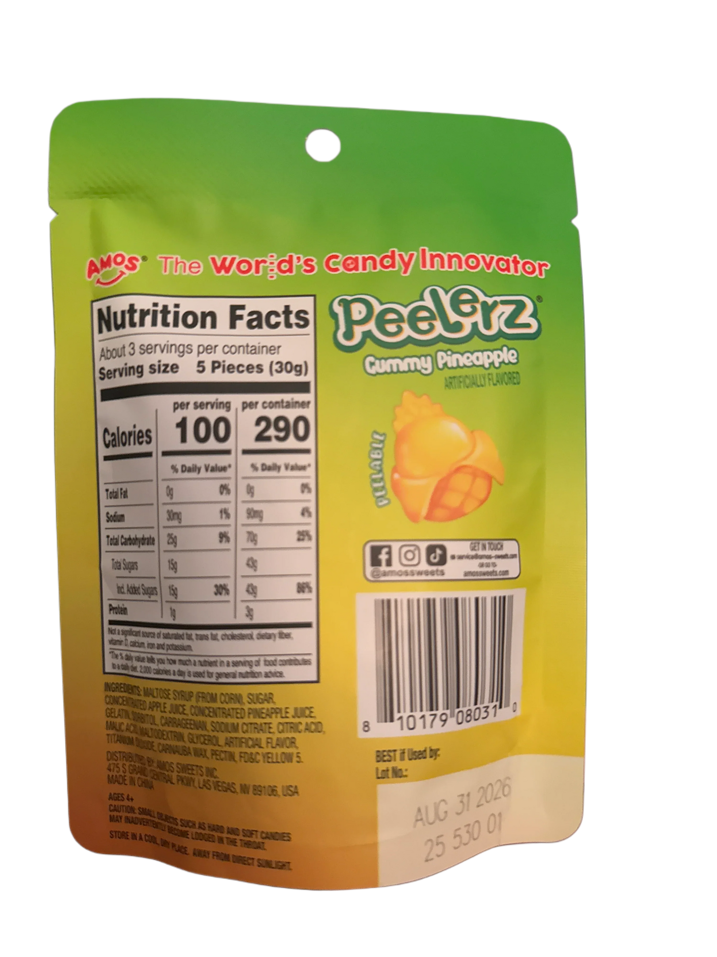 Amos Peelerz Gummy Pineapple 85G - U.S Edition