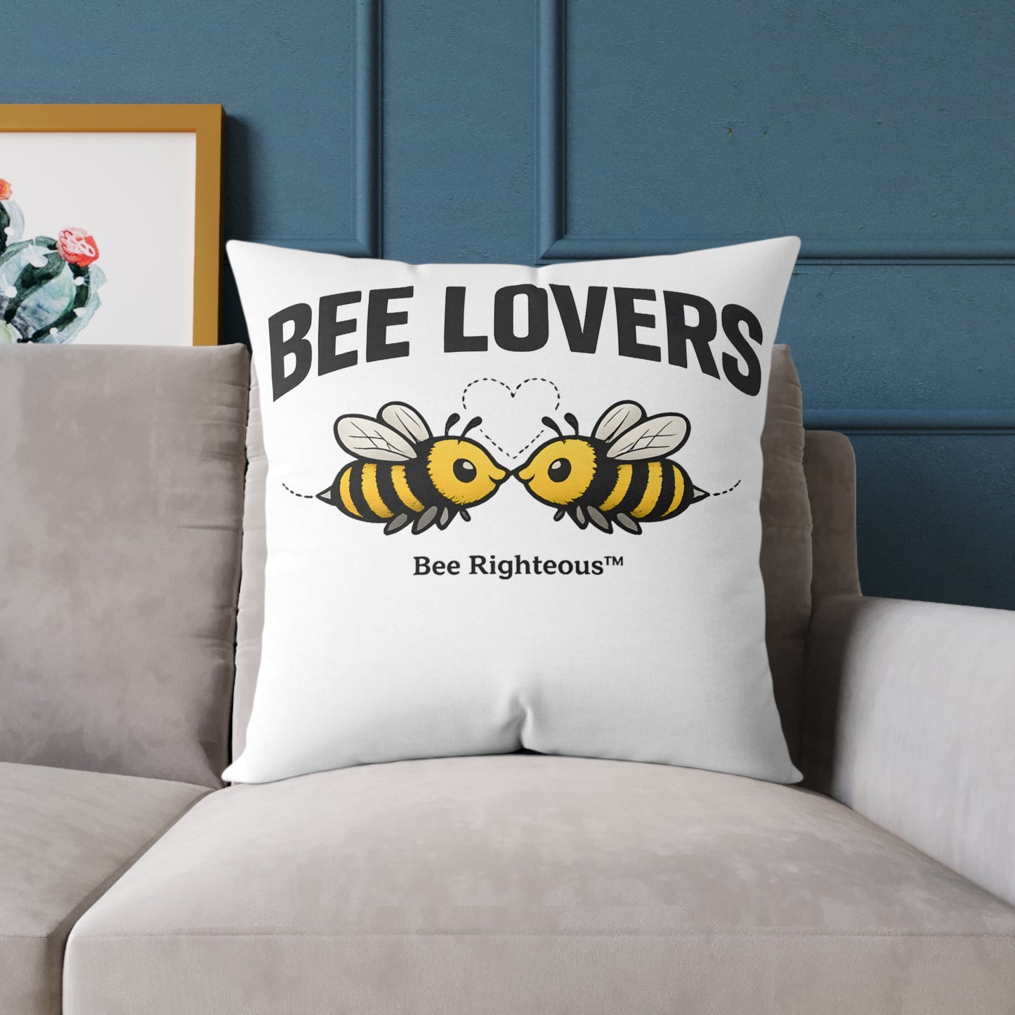 Valentine's Romantic Cute Square Poly Canvas Pillow — 'Bee Lovers' Accent Throw