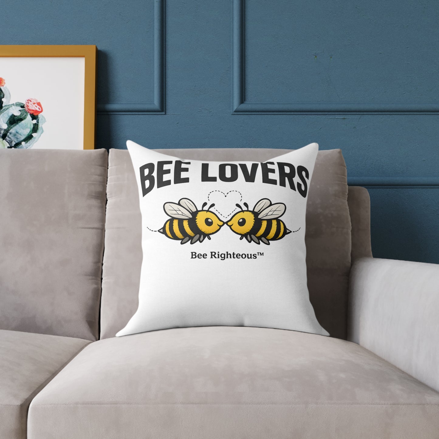 Valentine's Romantic Cute Square Poly Canvas Pillow — 'Bee Lovers' Accent Throw