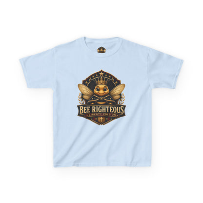 Light blue t-shirt with a bee graphic and text on a white background