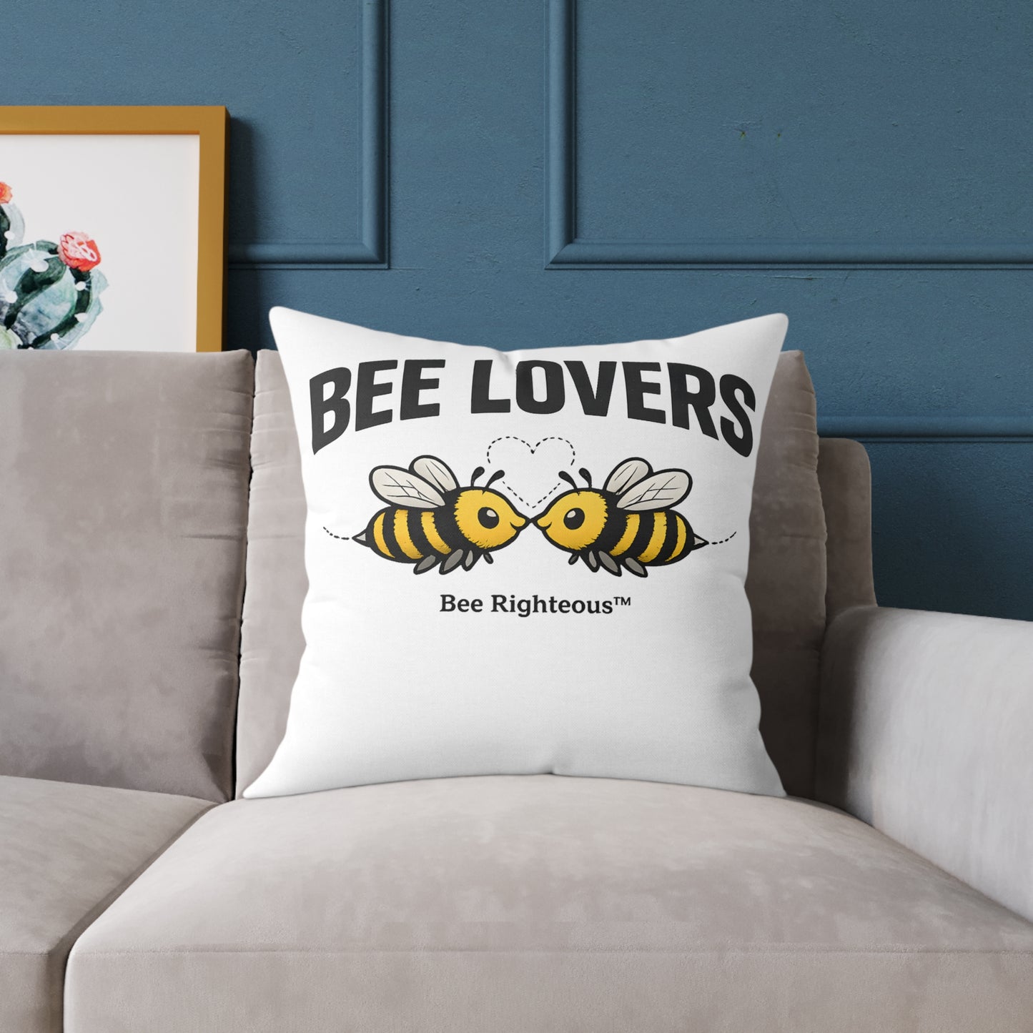 Valentine's Romantic Cute Square Poly Canvas Pillow — 'Bee Lovers' Accent Throw
