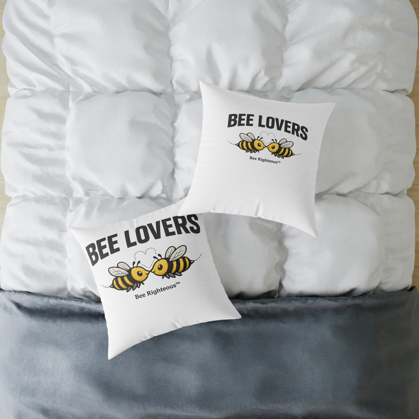 Valentine's Romantic Cute Square Poly Canvas Pillow — 'Bee Lovers' Accent Throw