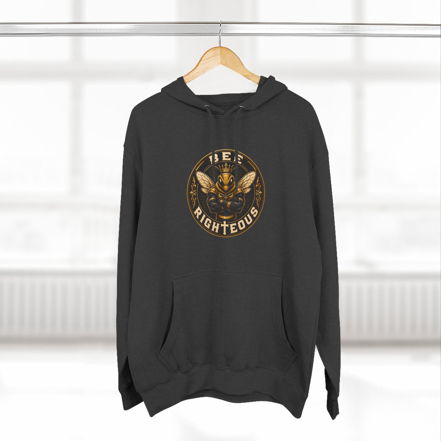 Black hoodie with 'Stronger Stronger Limited Edition' text on a hanger against a white background