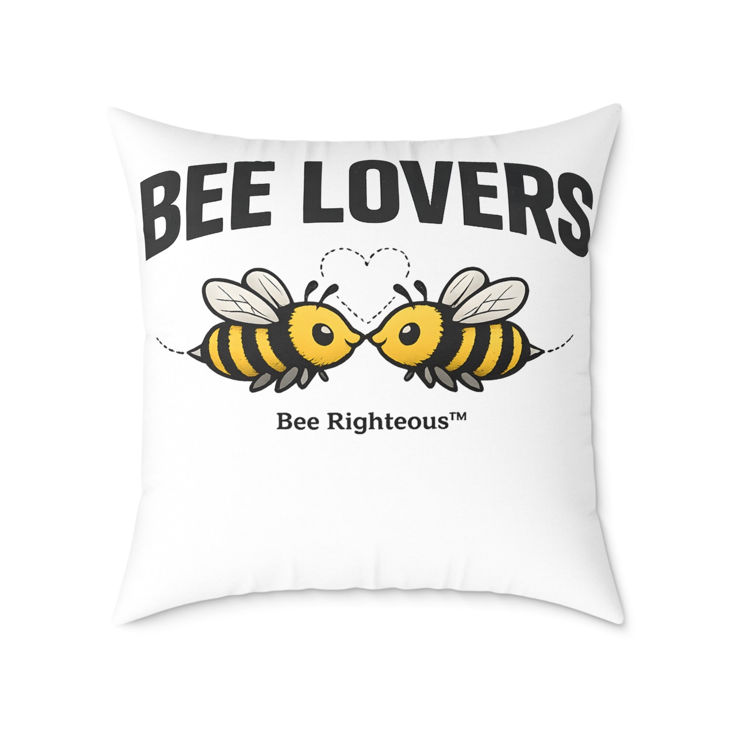 Valentine's Romantic Cute Square Poly Canvas Pillow — 'Bee Lovers' Accent Throw