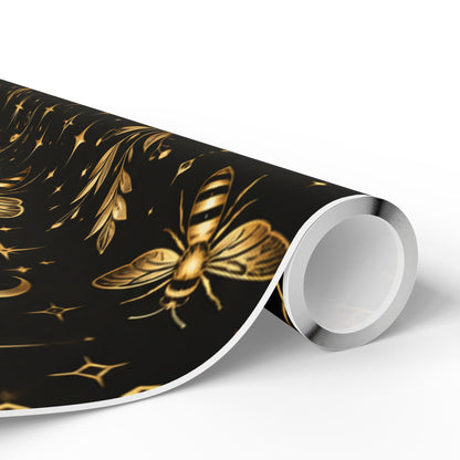 Wrapping Paper — Elegant Black & Gold Bee Pattern Gift Wrap