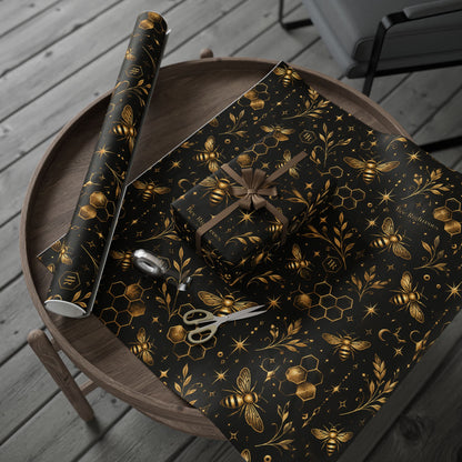Wrapping Paper — Elegant Black & Gold Bee Pattern Gift Wrap