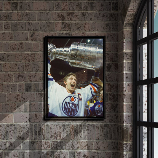 Wayne Gretzky 20x29 Framed Canvas Oilers Stanley Cup-V