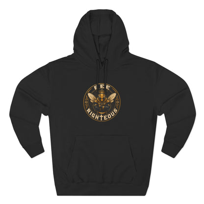Black hoodie with a colorful graphic and text on a white background