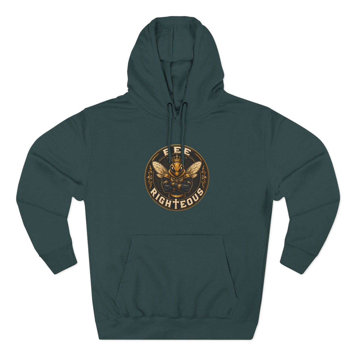 Green hoodie with a logo and text on a white background