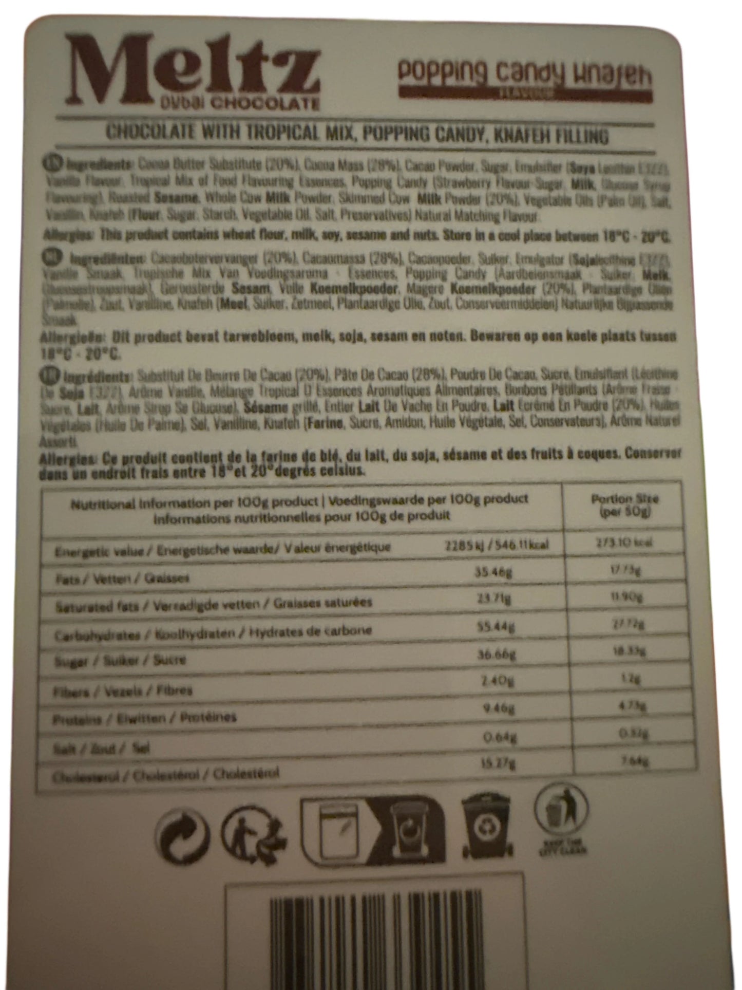 Meltz Dubai Chocolate Popping Candy Knafeh Flavour 75G - Dubai Edition