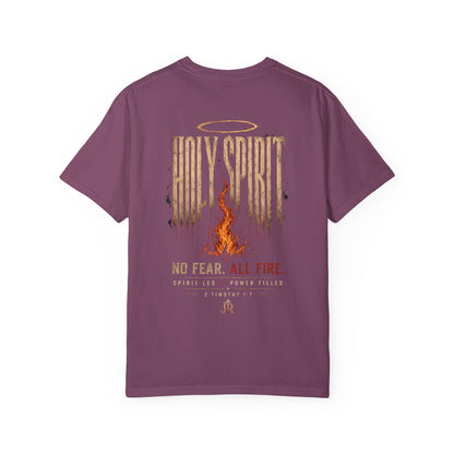 Purple t-shirt with 'Holy Spirit' design on a white background