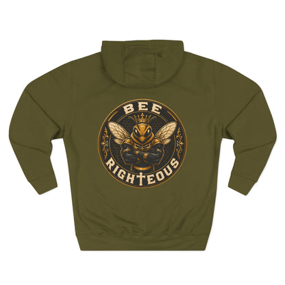 Green hoodie with a black graphic on the back against a white background
