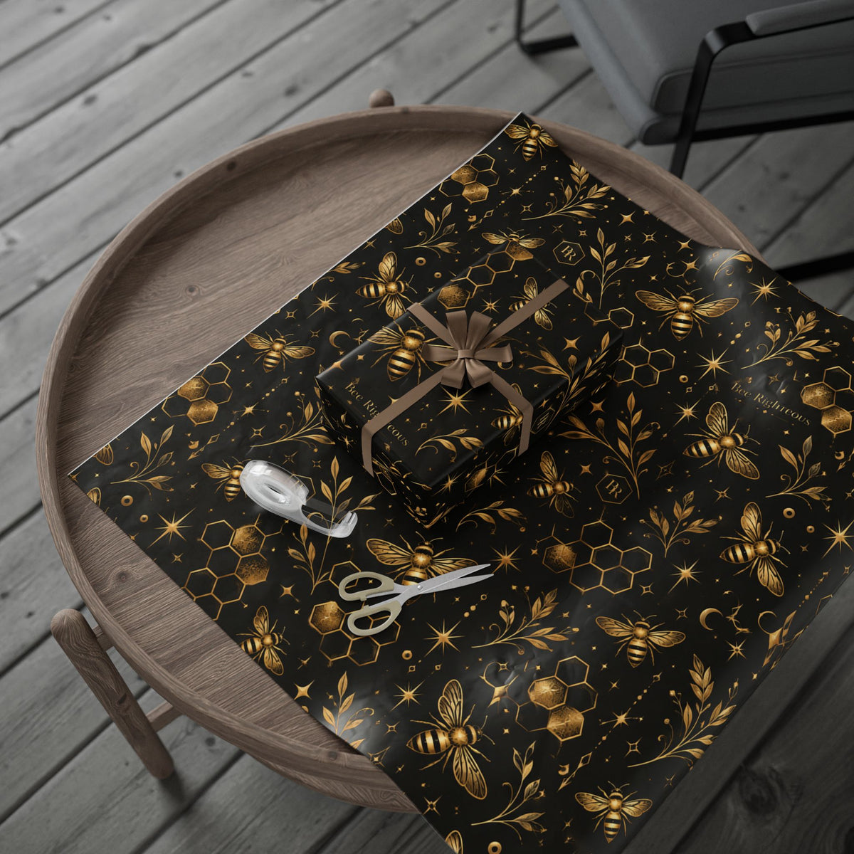 Wrapping Paper — Elegant Black & Gold Bee Pattern Gift Wrap