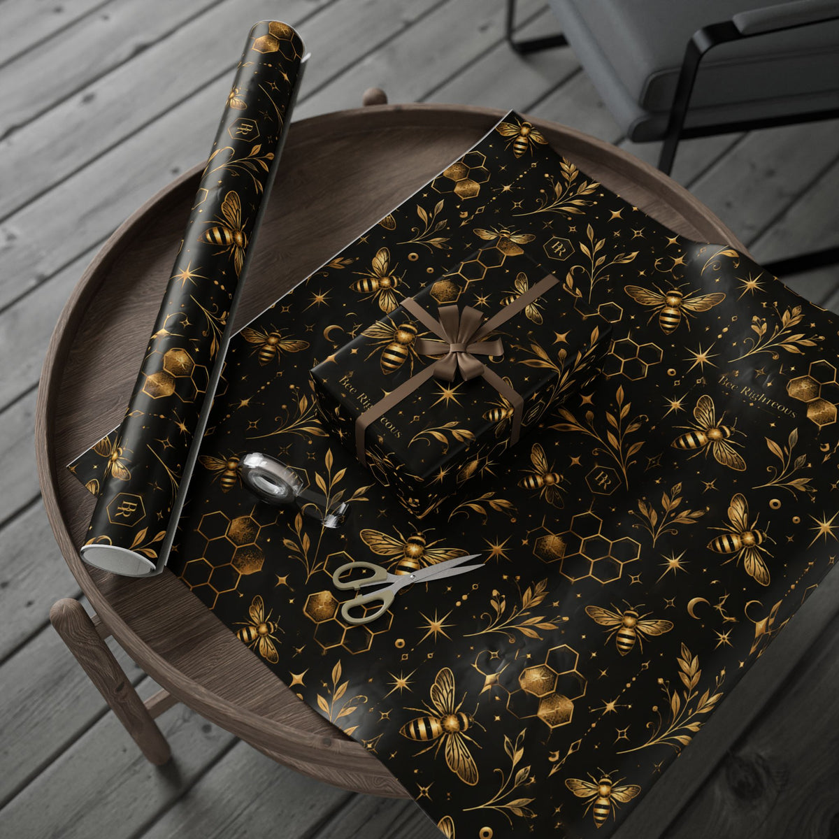 Wrapping Paper — Elegant Black & Gold Bee Pattern Gift Wrap