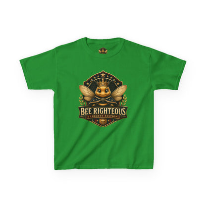 Green t-shirt with a bee-themed graphic design on a white background
