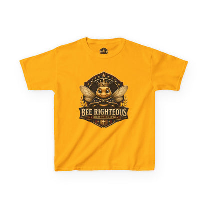 Yellow t-shirt with a bee graphic and text on a white background