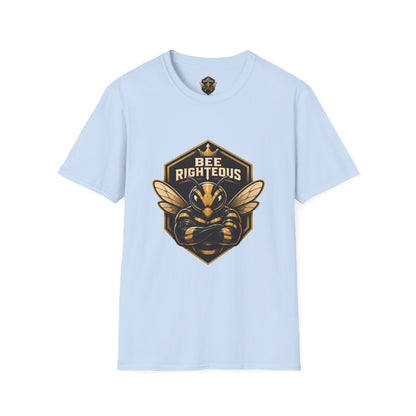 Light blue t-shirt with a bee-themed graphic and text on a white background