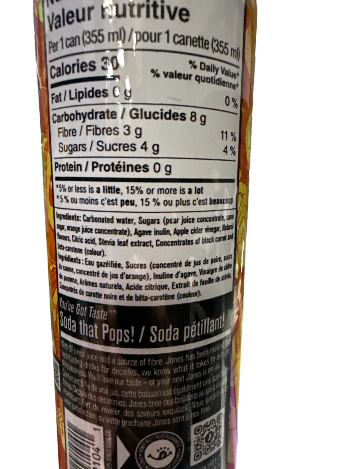 Pop Jones Prebiotic Orange and Cream Soda 355ML - Canadian Edition