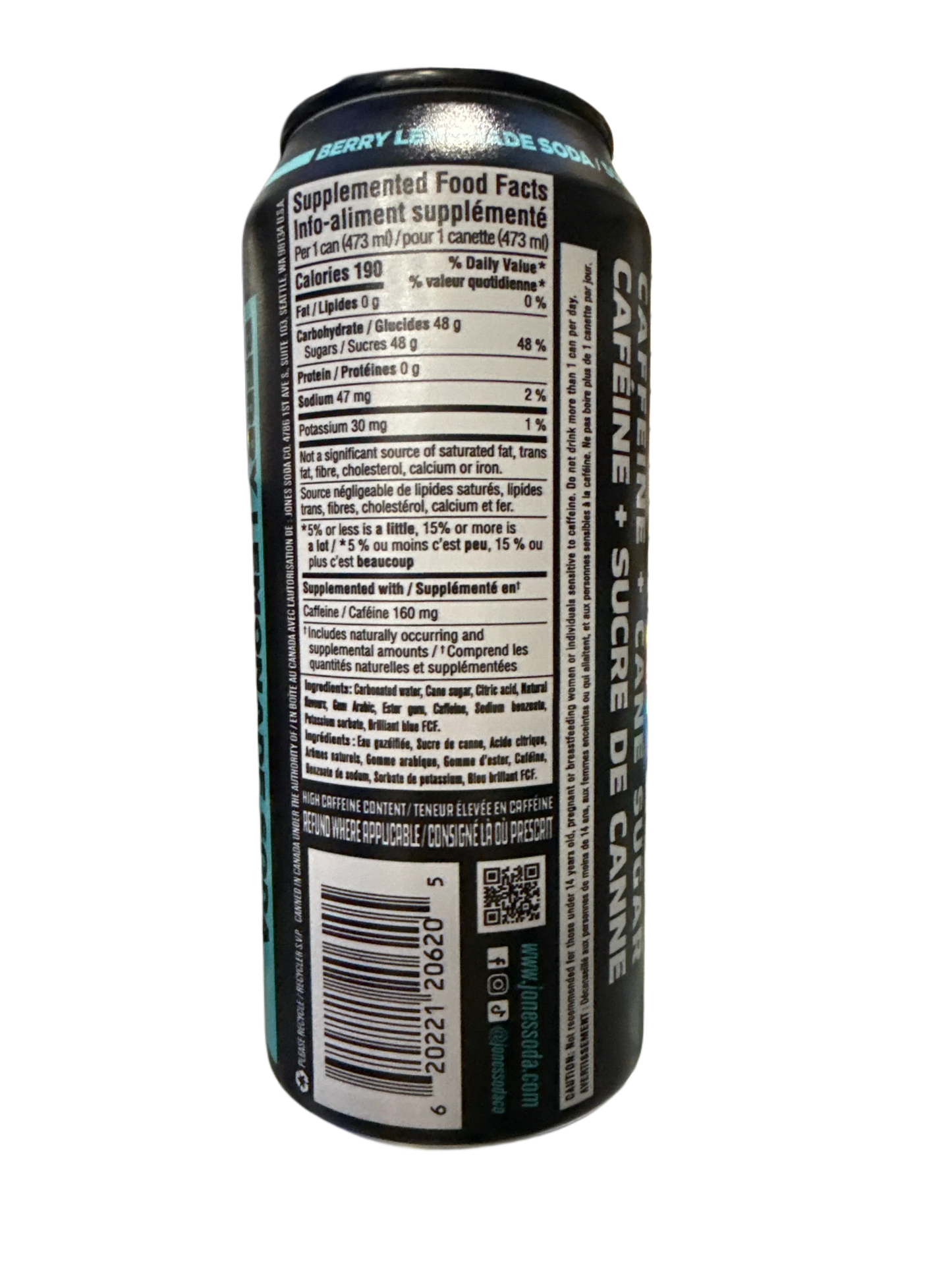 Jones Berry Lemonade Soda Energy Drink 473ML - Canadian Edition