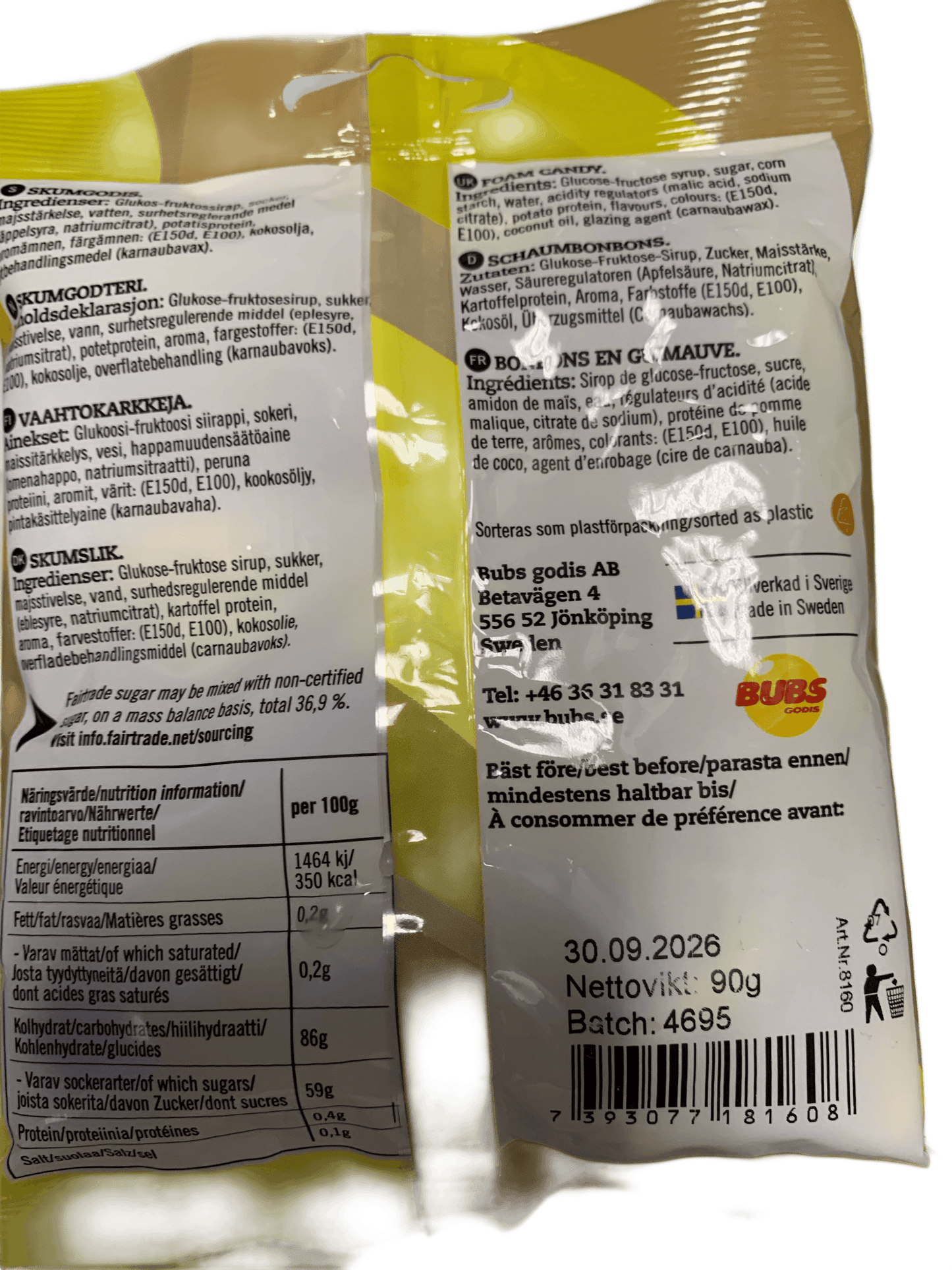 BUBS Godis Goody Banana Toffee Candy Bag 90G - Sweden Edition