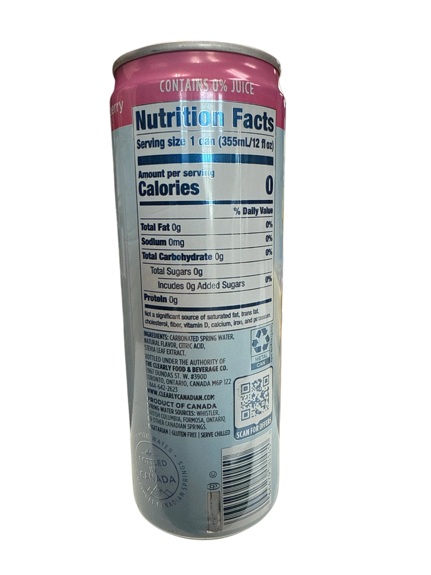 Clearly Canadian Zero Sugar  Country Raspberry Flavour 355ML - Canadian Edition