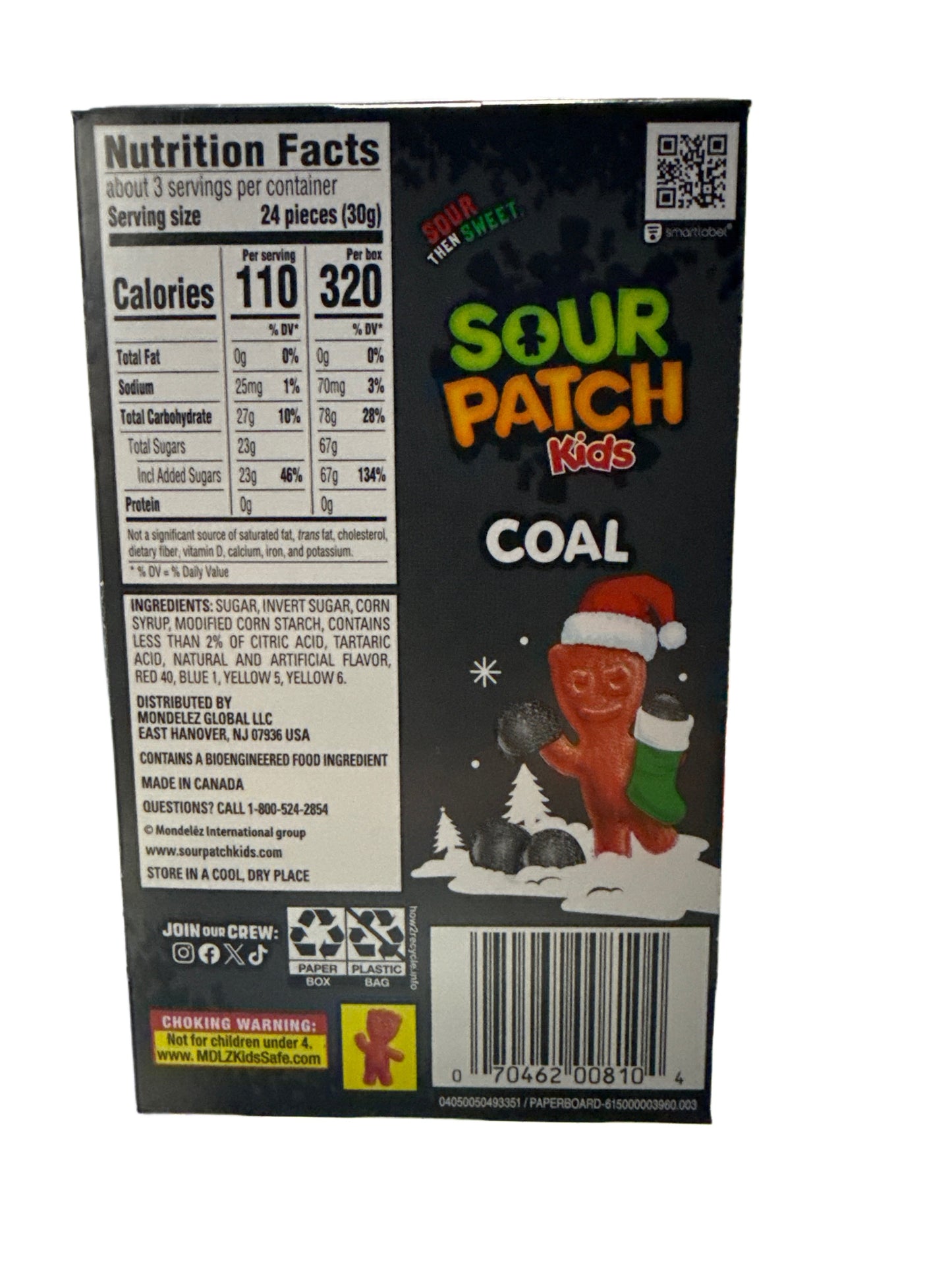 SOUR PATCH KIDS Coal Black Raspberry Soft & Chewy Holiday Candy, 3.1 oz