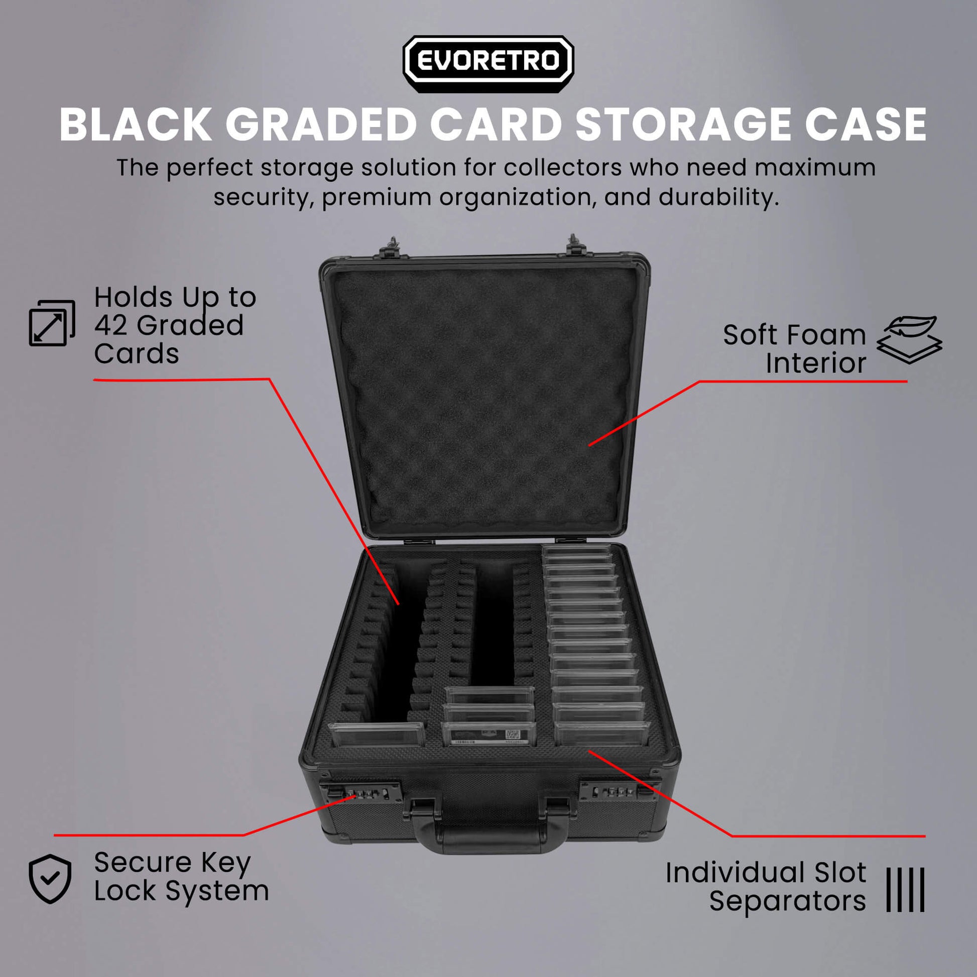 3 Row with Individual Slot Fit for 42 Graded Cards - Black - Jack Righteous