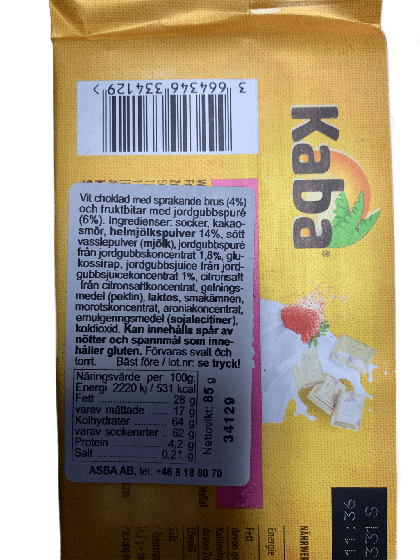 Kaba Weibe Schokolade Strawberry White Chocolate 85G - Swedish Edition