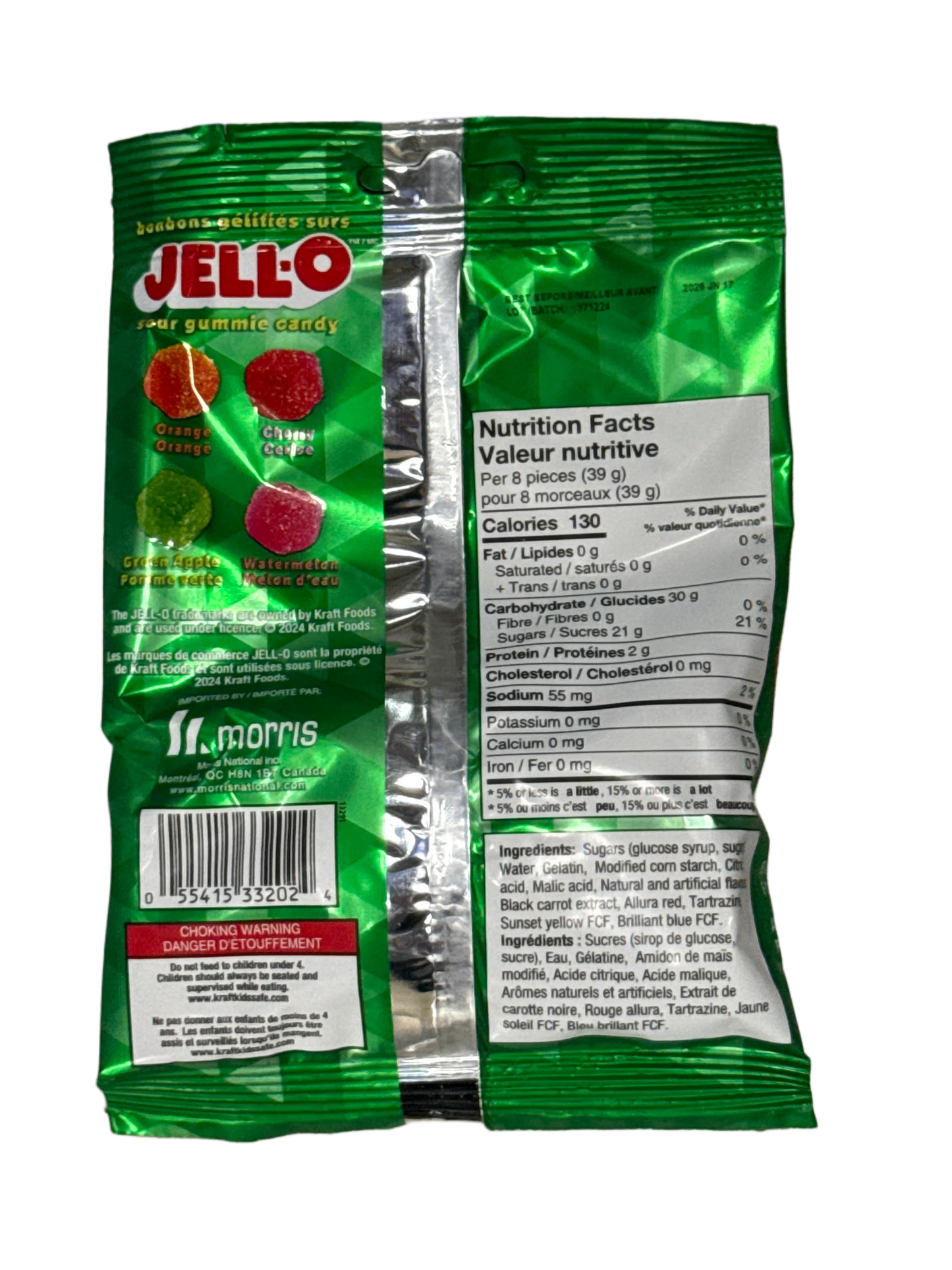 JELL-O Sour Gummy Candy Cubes 127G - Canadian Edition