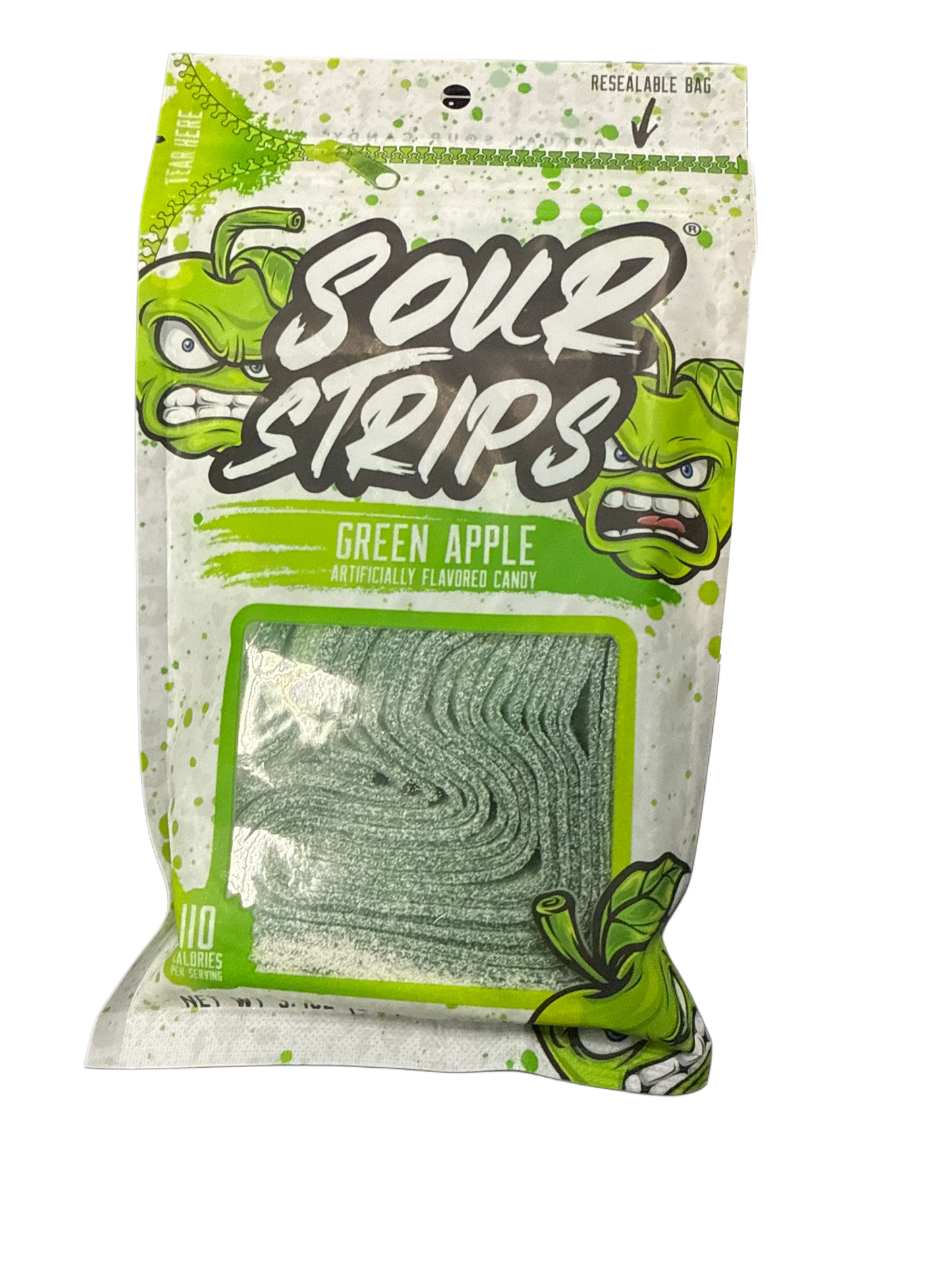 Sour Strips Green Apple Candy Bag 3.40OZ - U.S Edition