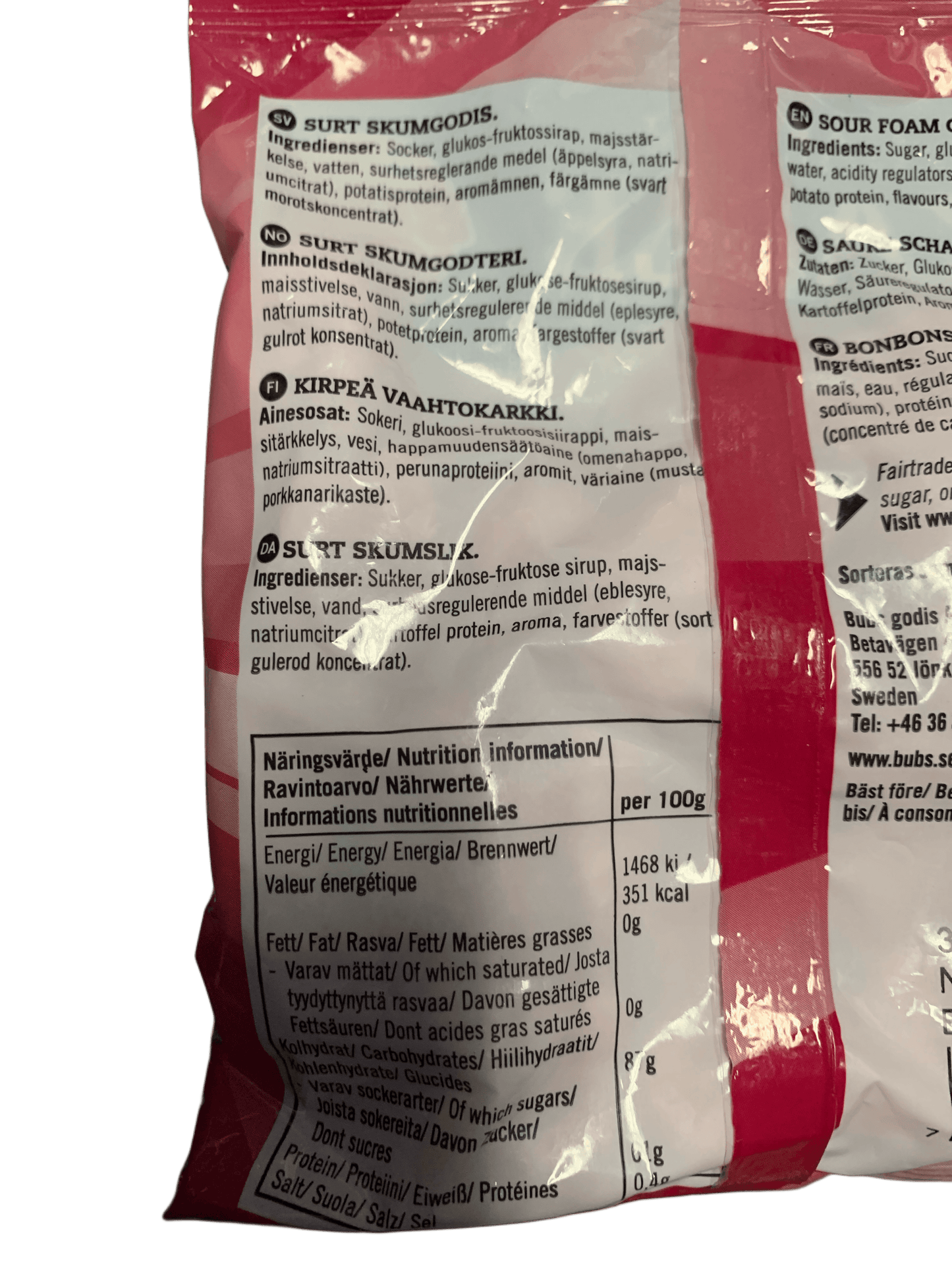 BUBS Godis Cool Hallon SKALLE Skum Candy Bag 90G - Swedish Edition