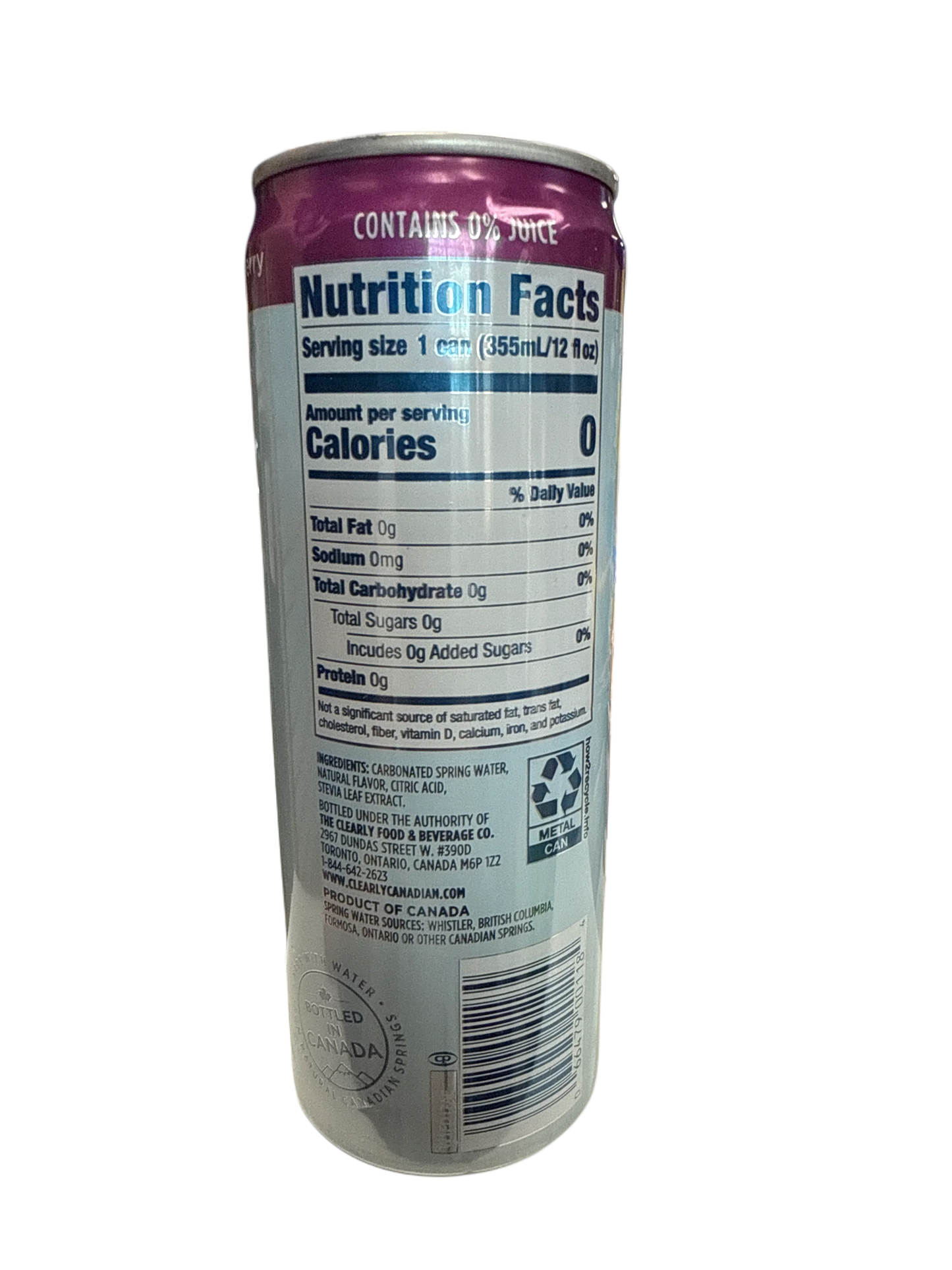 Clearly Canadian Zero Sugar Forest Blackberry Flavour 355ML - Canadian Edition