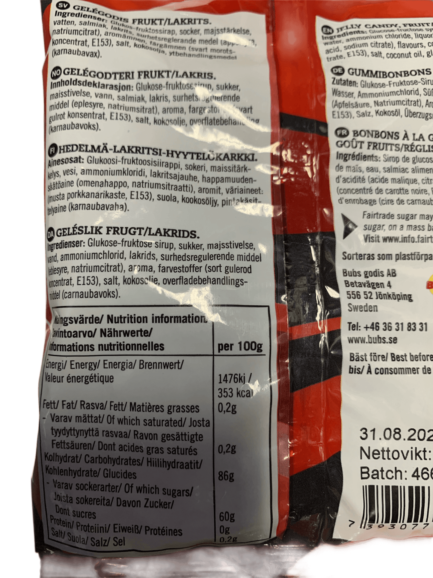 BUBS Godis Hallon Skalle Candy Bag 90G - Swedish Edition