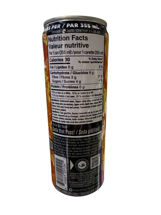 Pop Jones Prebiotic Orange and Cream Soda 355ML - Canadian Edition