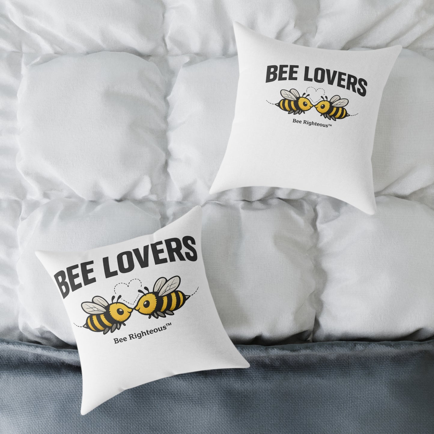 Valentine's Romantic Cute Square Poly Canvas Pillow — 'Bee Lovers' Accent Throw