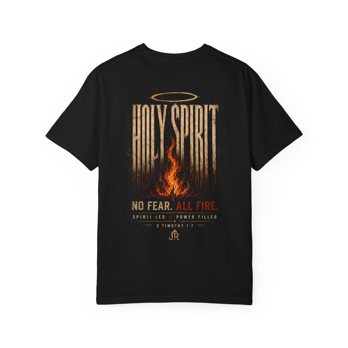 Navy blue t-shirt with 'Holy Spirit' design on a white background