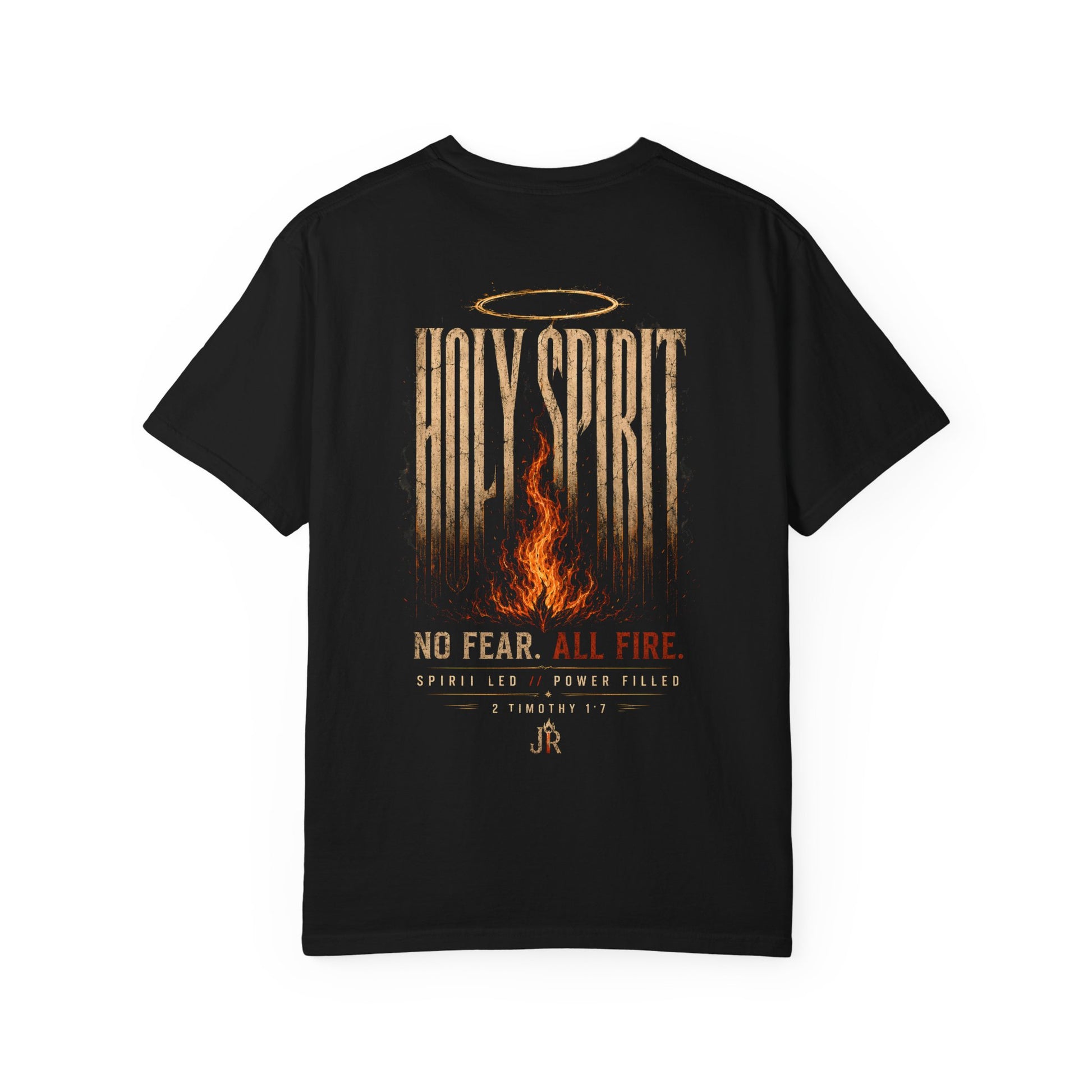 Navy blue t-shirt with 'Holy Spirit' design on a white background